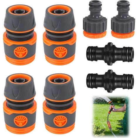 Lot de 4 raccords de tuyau 1/2" - 13 mm - Avec 2 raccords de raccord et de robinet de tuyau - Compatible avec robinet, tuyau d'arrosage, arrosage de jardin, lavage de voiture(8pcs) (1/4)