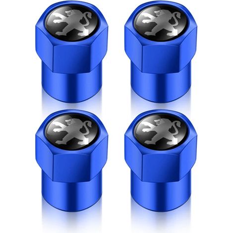 (Bleu, lot de 4) 4 bouchons de valve de pneu compatibles avec Peugeot 206, 208, 306, 307, 308, 407, 508 et 2008. Accessoires auto. (1/5)