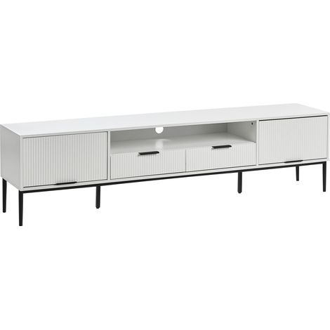 Mueble TV moderno con puertas gestión de cables de MDF patas metálicas blanco Leduc