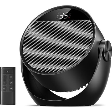 Portable heater with 3 modes, thermostat and remote control, tilt angle adjustable up to 60°, black. (1/4)