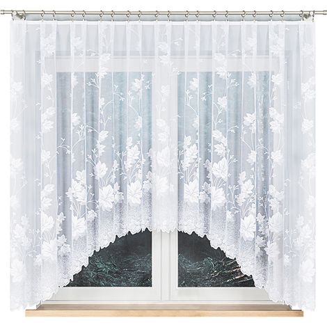 Bożena - rideau prêt à poser avec ourlet découpé - blanc - fleurs - 300x160 (1/5)