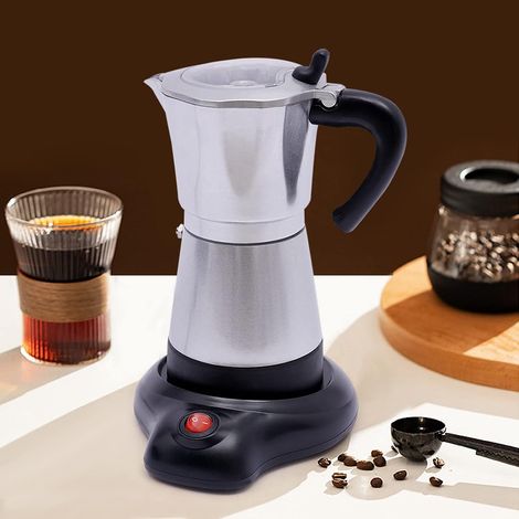 Cafetière Espresso électrique avec base, machine Espresso électrique 480w, cafetière Espresso plus de 300 ML, bricolage variété de café exquis (argent) (1/5)