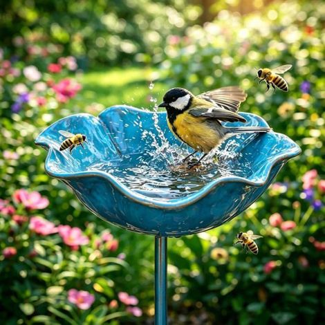 1 Abreuvoir oiseau, métal motif fleur, résistant intempéries, décoration jardin, installation facile (1/5)