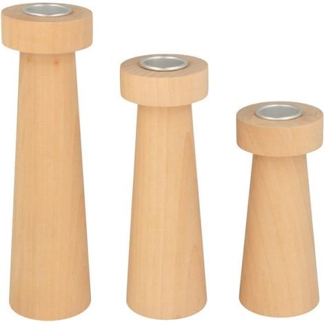 Bougeoirs en bois - ARTEMIO - Coniques - 12/15/18 cm - Décoration intérieure - Mixte