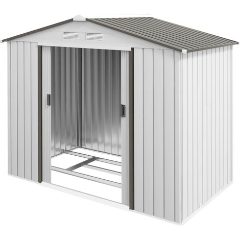 Outsunny Capanno da Giardino con Porte Scorrevoli in Lamiera d'Acciaio Bianco