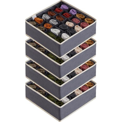 Set di 4 organizer per cassetti, scatole portaoggetti pieghevoli in tessuto per armadio, 24 scomparti per riporre calzini, mutandine, cravatte, grigio (1/5)