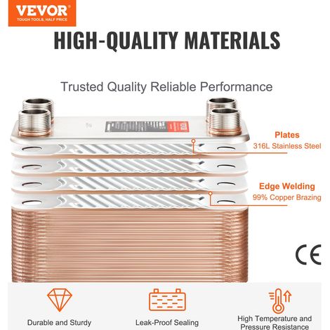 Échangeur de chaleur à plaques brasées, 127x305 mm, échangeur thermique 80 plaques en cuivre/acier inoxydable 316L pour chauffage a… (1/5)