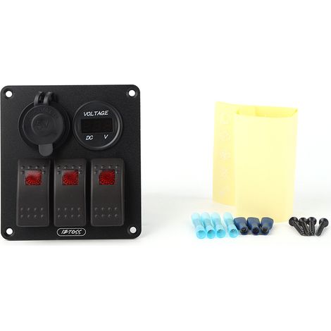Panneau multifonction 3 interrupteurs à bascule avec voltmètre affichage chargeur 4,8A pour camping-car bateau lumière rouge (1/5)
