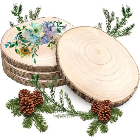 Lot De 4 Disques En Bois De 23 À 26Cm Et Une Épaisseur De 15Mm,Ronds,Pour Centres De Table,Décorations De Mariage,Peinture,S[CA286] (1/5)