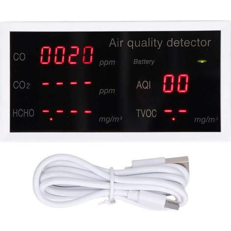 Analyseur de qualité de l'air intérieur 5 en 1 : PM2.5, HCHO, détecteur de dioxyde de carbone, moniteur de CO2 portable,de (1/5)