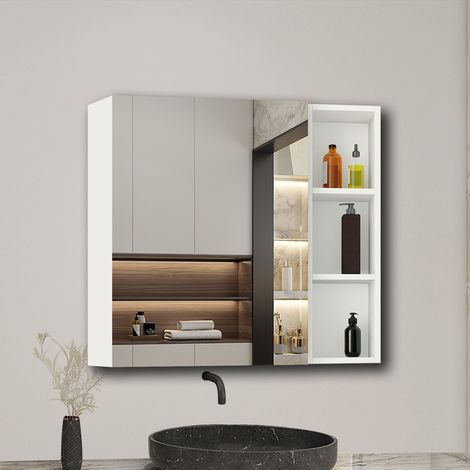 Aica Sanitarios Armario con espejo para baño armario principal 700 x 500 x 130mm,Armario auxiliar 700 × 200 × 130 mm, puerta con espejo 700 x 500 x 18mm (1/5)