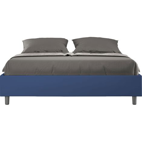 Letto Matrimoniale 160x190 cm con Rete e Contenitore Senza Testata Imbottito in Similpelle Azelia Blu (1/4)
