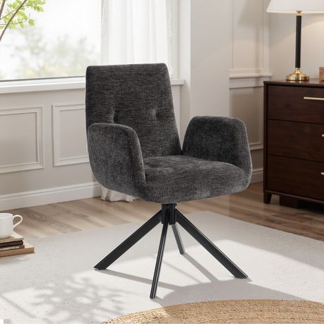 Fauteuil pivotant 60x61x88 cm en polyester noir, moderne et confortable pour salon FLORAGRACE (1/5)