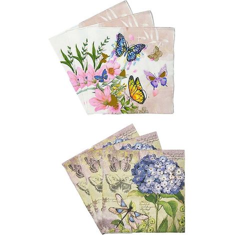 Set mit 6 Packungen à 20 Papierservietten mit Blumen- und Schmetterlingsmotiven (33 x 33 cm), für Hochzeits- und Partydekoration. (1/5)