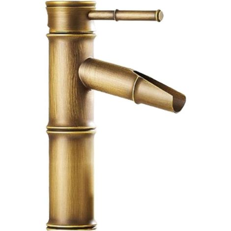 Grifo de baño, mezclador de lavabo de latón, grifo monomando en latón antiguo y bambú, estilo corto. (1/5)