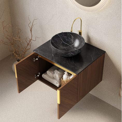 mobile contenitore 61 cm lavabo sospeso ceramica nero OKMYHOME (1/5)