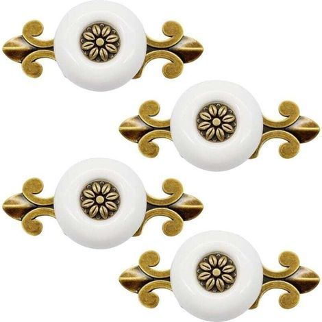 4 pièces Poignée en Céramique Poignée de Porte avec vis de 2.5cm, Blanc, Vintage Poignée D'armoire Classique Poignée de Tiroir Pour Cuisine Salon Chambre (1/4)