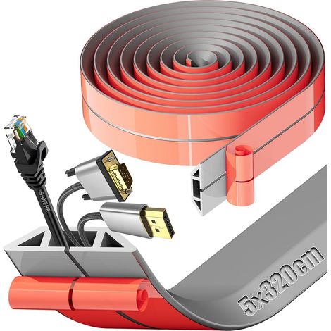 Cache Cable Sol 3,2mx5cm Passe Cable Sol Gris Petit Canal de Câble Flexible Goulotte Passe Cable Sol Silicone Goulotte Cache Cable Passage de Cable au Sol pour Maison Bureau (1/5)