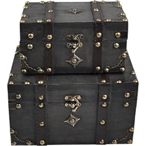 Coffre de rangement vintage avec serrure – Coffret décoratif en bois fait main, Boîte souvenir pour la décoration intérieure, les bijoux, les bibelots et le rangement des cadeaux (301-Combo2) (1/5)