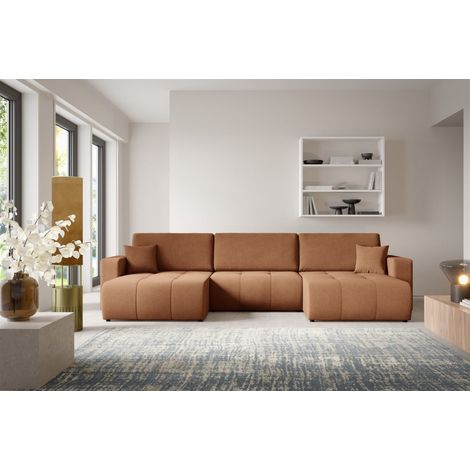 Wohnlandschaft Sofa mit Schlaffunktion AUGUSTO in Stoff Wind Rostbraun (1/5)