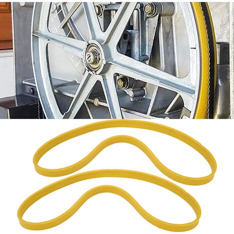 2 anneaux en caoutchouc jaunes antidérapants et antibruit pour roues de scie à ruban de 9 pouces, adaptés au travail du bois. (1/5)