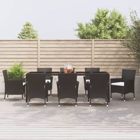 Set de comedor de jardín 9 pzas y cojines ratán sintético negro vidaXL (1/5)