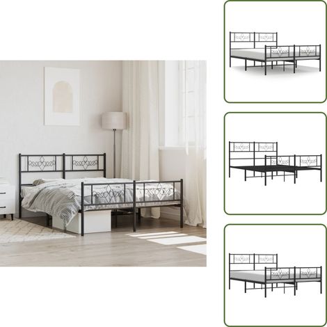 Letto con testiera - vidaXL Giroletto senza Materaso con Pediera in Metallo Nero 160x200 cm - Letto con doghe in metallo