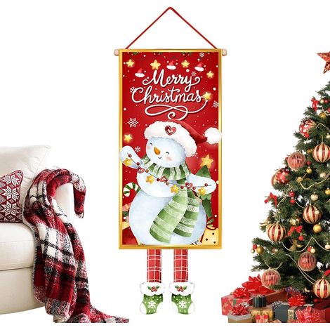 Décorations de porte de Noël pour la porte d'entrée, arrière-plan photographique hivernal pour les fêtes de fin d'année (1/5)