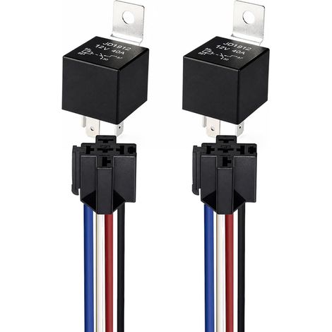 Lot de 2 Faisceau de Relais de Voiture JD1912 12V 40A 4 Broches SPST 12 AWG Avec Diode Intégrée pour Camion, Camionnette, Moto, Bateau (1/5)