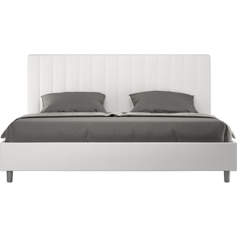 Letto matrimoniale king size contenitore imbottito 180x200 similpelle bianco Agueda