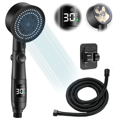 Pommeau de Douche Intelligent Économe en Eau - Affichage Température - 5 Modes - Tuyau 1,5m - Support Adhésif