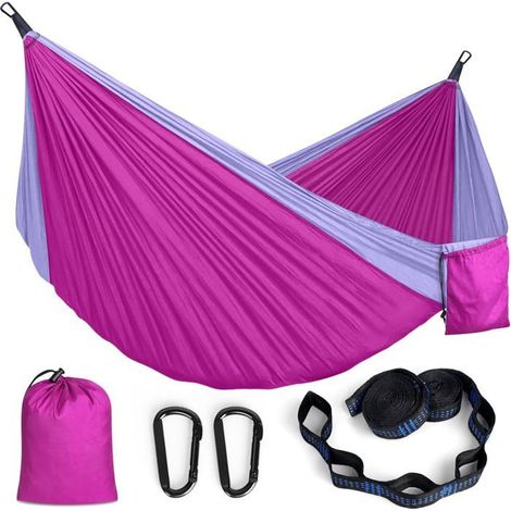 Hamac Suspendu Exterieur Ultraléger En Tissu Parachute Avec Mousquetons Et Sangles Pour Voyage Camping Randonnée Et Jardin,2[CA30] (1/5)