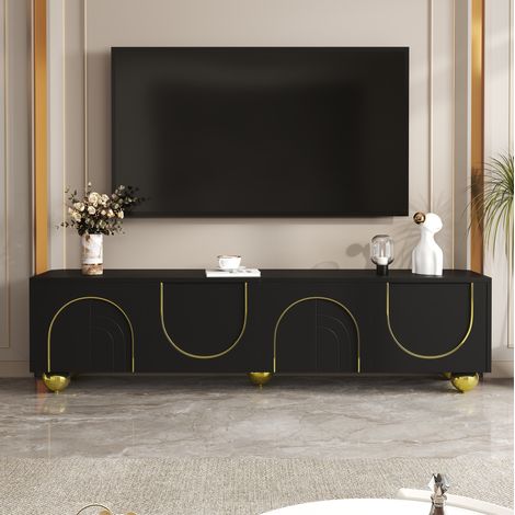 Mueble TV elegante con puertas doradas y baldas negro OKMYHOME (1/5)
