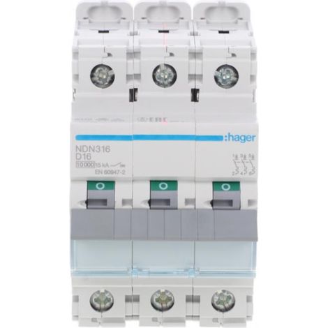 Interruptor automático trifásico, 16A, 10kA CA, NDN316