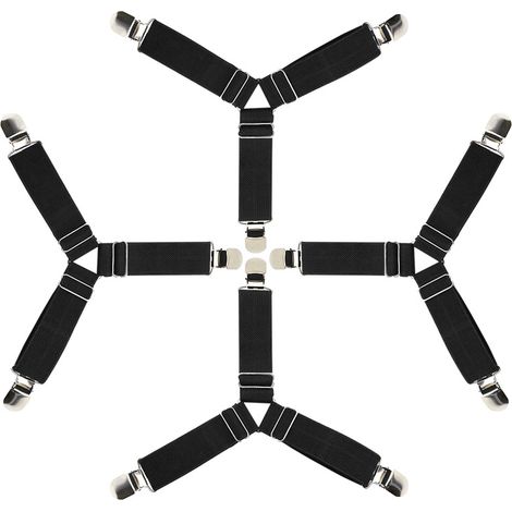 4 sangles de drap-housse triangulaires, pinces élastiques pour matelas, tendeurs de draps réglables, bretelles pour matelas (noir) (1/5)