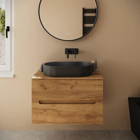 Lavabo da appoggio ovale in microcemento 60x35x12 cm nero Iseo (1/4)