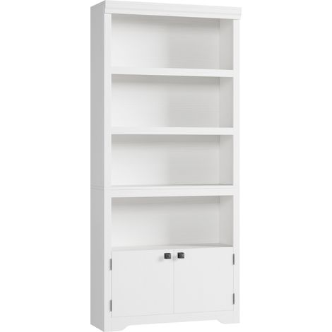 Bibliothèque 5 Niveaux 175cm, 2 Portes, Étagères Ajustables, Blanc Chaud (1/5)