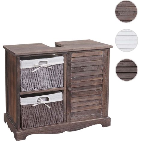 Meuble sous-lavabo HWC-H20 - lavabo de salle de bains - tiroir en bois massif 60x65x31cm - shabby gris-brun (1/5)