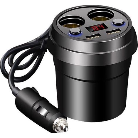 Adattatore 12V - Caricabatterie USB per auto - Splitter per portabicchieri auto - Nero - Accessori per interni (1/5)
