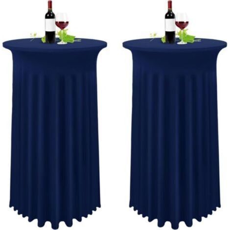Lot de 2 housses de table hautes en bleu marine + nappe rectangulaire 80 × 110 cm pour buffet debout + jupe plissée bleu marine