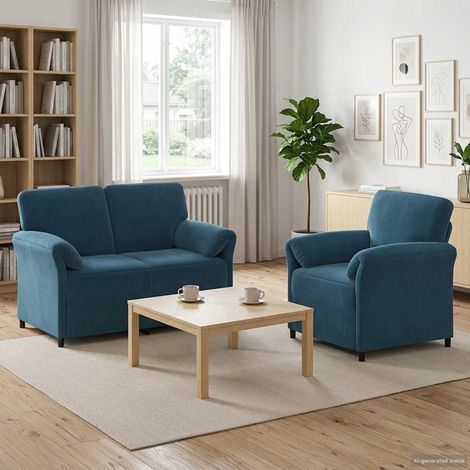 vidaXL Juego de Sofá 2 uds. Azul Terciopelo (1/5)