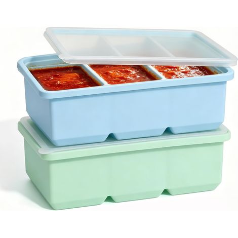 Set mit 2 Suppen-Gefrierbehältern (200 ml) aus Silikon mit Deckel, BPA-frei, inklusive extra großer Eiswürfelform für Suppe, Brühe und Soße – Suppen-Gefrierbehälter für den Gefrierschrank (1/5)