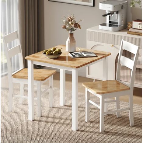 Juego de 2 sillas de cocina 40/50,5/88,5 cm de madera de caucho, roble y blanco (1/5)