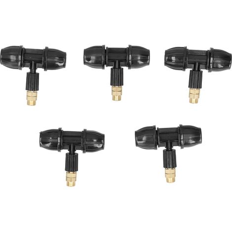 Kit de 5 buses de brumisation, buse de brumisation en laiton, buse de pulvérisation réglable en cuivre, buses de brumisation en T, accessoires de pulvérisation à filetage (1/5)