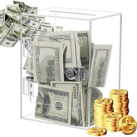 Tirelire en acrylique transparent pour adultes et enfants, peut stocker des pièces de monnaie et des pots de pièces de monnaie, adaptées aux mariages, anniversaires, cadeaux