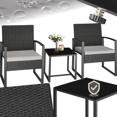 Ensemble de salon jardin en rotin pour 2 personnes gris/noir