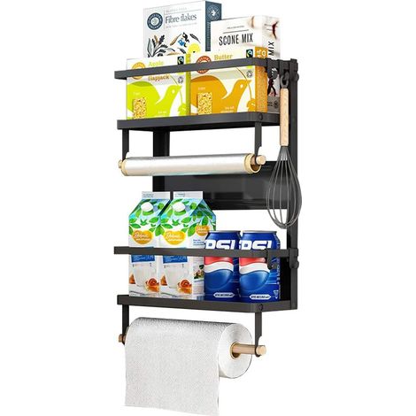 Étagère Réfrigérateur Magnétique, Étagère Magnetique Frigo, Étagère à Suspendre Frigo Multifonctionnel, Étagère Magnetique Idéal pour Réfrigérateur et Surfaces Métalliques, Noir (1/4)
