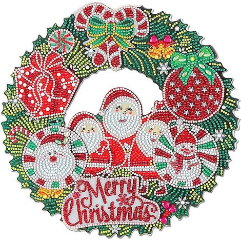 5D-Diamantmalerei-Weihnachtskranz, Hängegirlande, Türdekoration