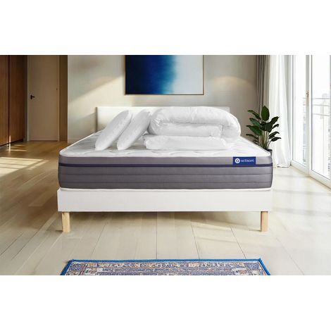 Pacchetto letto completo - Materasso 140x200cm + Box spring con doghe (kit) + 2 cuscini + Piumino - Actilatex Zen (1/5)