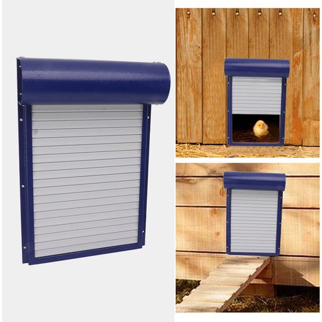 Automatische Hühnerklappe aus Metallrollo, solarbetrieben, mit Fernbedienung und Lichtsensor 3-in-1-Modell, blau. (1/5)